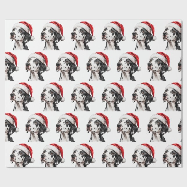 Dalmatiner mit Weihnachtsmannmütze Geschenkpapier (Flach)
