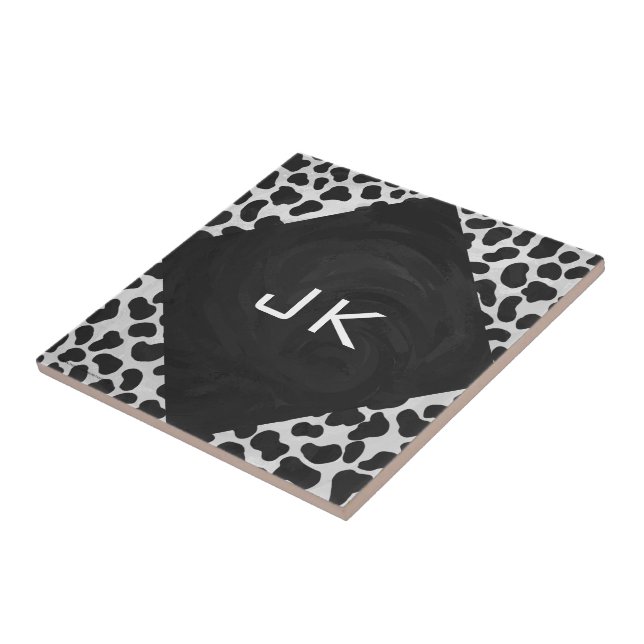 Dalmatiner Monogrtam Schwarzweiß- und Weißdrucke Fliese (Seite)