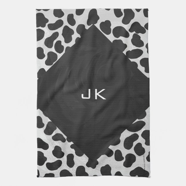 Dalmatiner Monogrtam Schwarzweiß- und Weißdrucke Geschirrtuch (Vertikal)