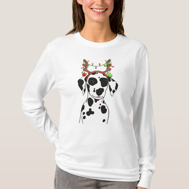 Dalmatiner Niedliche Weihnachts Welpenlampen Antle T-Shirt (Vorderseite)