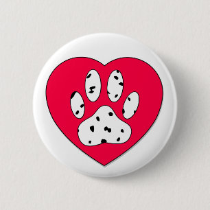 Dalmatiner Paw Print in rotem Herzen Button