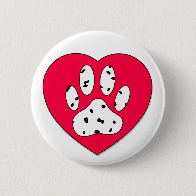 Dalmatiner Paw Print in rotem Herzen Button (Vorderseite)