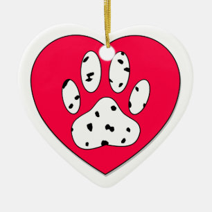 Dalmatiner Paw Print in rotem Herzen Keramik Ornament