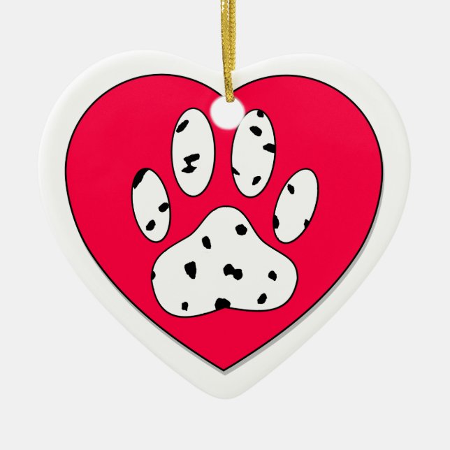 Dalmatiner Paw Print in rotem Herzen Keramik Ornament (Vorne)