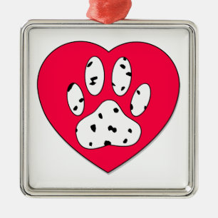 Dalmatiner Paw Print in rotem Herzen Ornament Aus Metall