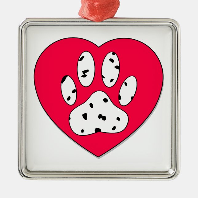 Dalmatiner Paw Print in rotem Herzen Ornament Aus Metall (Vorne)