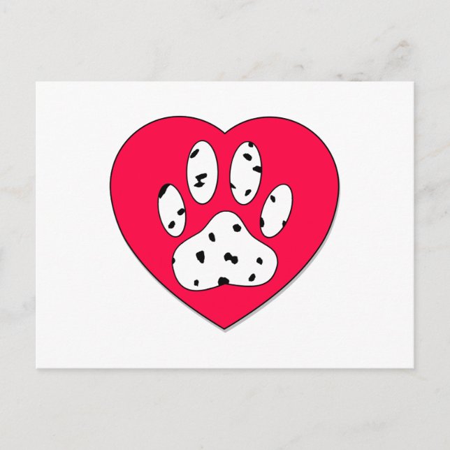 Dalmatiner Paw Print in rotem Herzen Postkarte (Vorderseite)