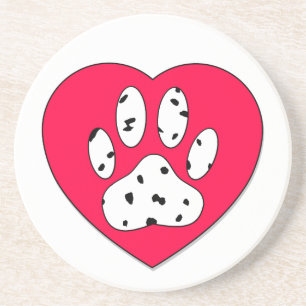 Dalmatiner Paw Print in rotem Herzen Sandstein Untersetzer