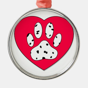 Dalmatiner Paw Print in rotem Herzen Silbernes Ornament
