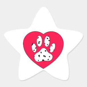 Dalmatiner Paw Print in rotem Herzen Stern-Aufkleber