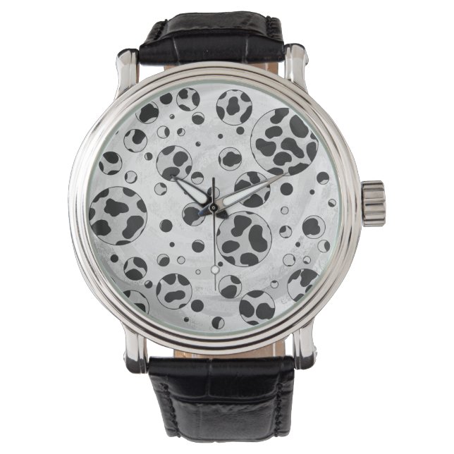 Dalmatiner Polka Dot Black und White Armbanduhr (Vorderseite)