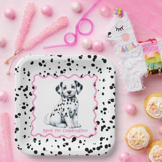Dalmatiner Print Birthday | Schwarz-Weiß-Party Pappteller (Party)