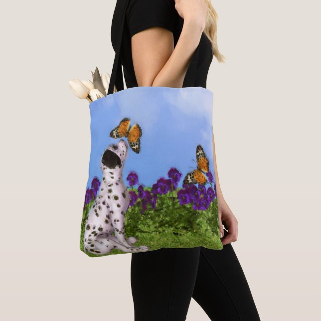 Dalmatiner Puppy Butterflies Dog Art Foto Malerei Tasche (Von Nahem)