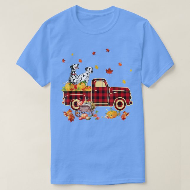 Dalmatiner Reiten LKW Pumpkin Herbst Leaves Fall T-Shirt (Design vorne)