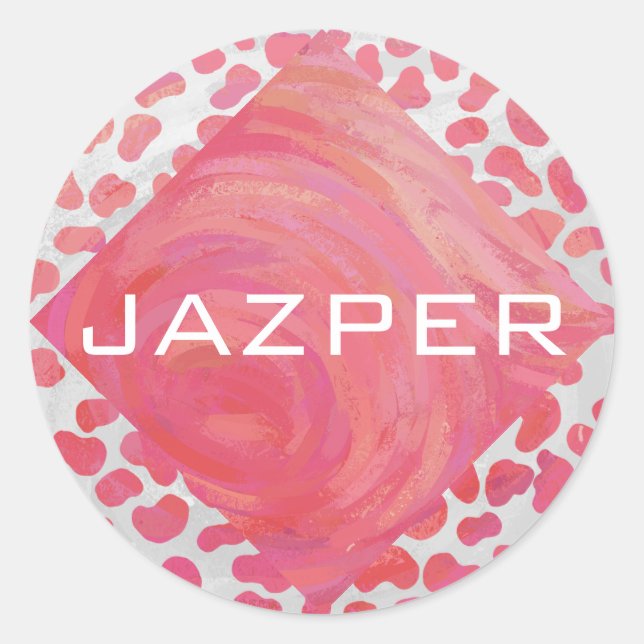 Dalmatiner Rosa und Weiß mit Monogramm Runder Aufkleber (Vorderseite)