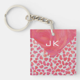 Dalmatiner Rosa und Weiß mit Monogramm Schlüsselanhänger