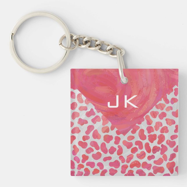 Dalmatiner Rosa und Weiß mit Monogramm Schlüsselanhänger (Vorderseite)
