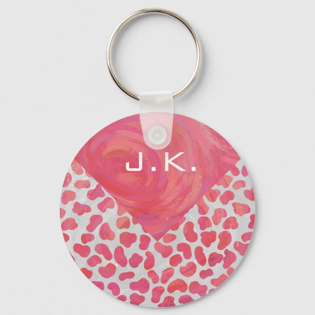 Dalmatiner Rosa und Weiß mit Monogramm Schlüsselanhänger (Vorderseite)