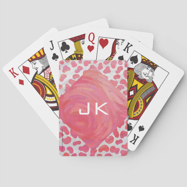 Dalmatiner Rosa und Weiß mit Monogramm Spielkarten (Rückseite)