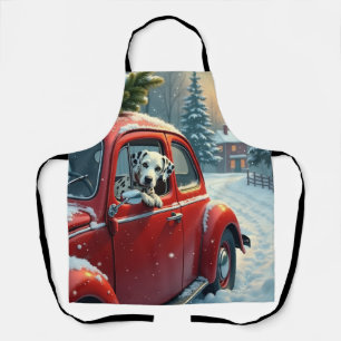 Dalmatiner-Schneefahrt-Weihnachtsbild Schürze