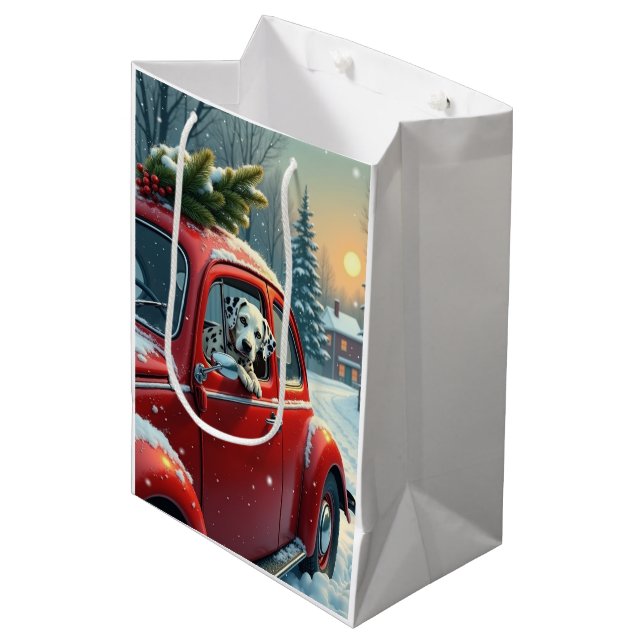 Dalmatiner-Schneefahrt zu Weihnachten Mittlere Geschenktüte (Vorderseite Schrägansicht)