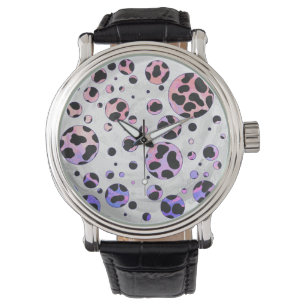 Dalmatiner Schwarz und Rosa Polka Dot drucken Armbanduhr