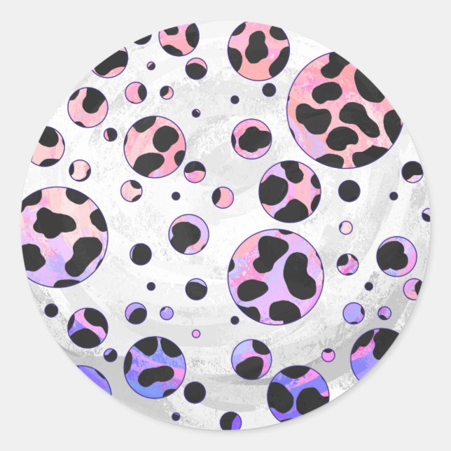 Dalmatiner Schwarz und Rosa Polka Dot drucken Runder Aufkleber (Vorderseite)