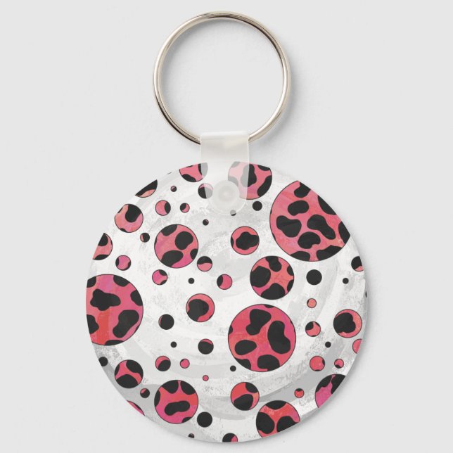 Dalmatiner Schwarz und Rot mit Polka Dots Schlüsselanhänger (Vorderseite)