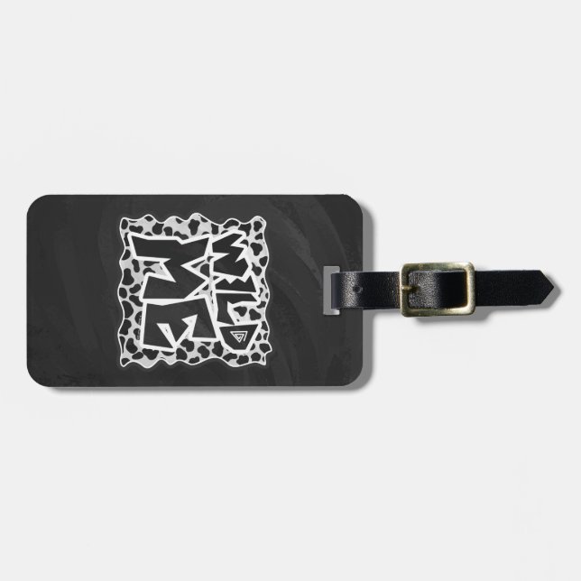 Dalmatiner Schwarz und Weiß mit Wilden Mich Gepäckanhänger (Vorderseite horizontal)