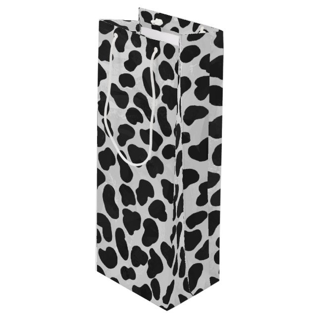 Dalmatiner Schwarz/Weiß Geschenktüte Für Weinflaschen (Vorderseite Schrägansicht)