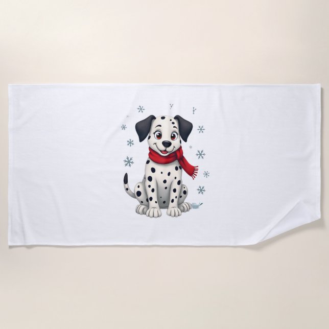 Dalmatiner Snowy Fun Hund Strandtuch (Vorderseite)