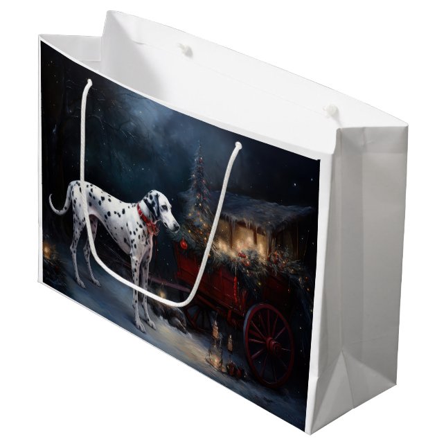 Dalmatiner Snowy Sleigh Weihnachtsdekor Große Geschenktüte (Vorderseite Schrägansicht)