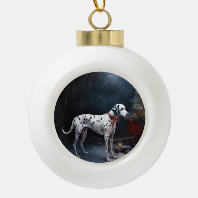 Dalmatiner Snowy Sleigh Weihnachtsdekor Keramik Kugel-Ornament (Vorderseite)