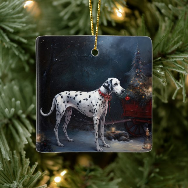 Dalmatiner Snowy Sleigh Weihnachtsdekor Keramikornament (Baum)