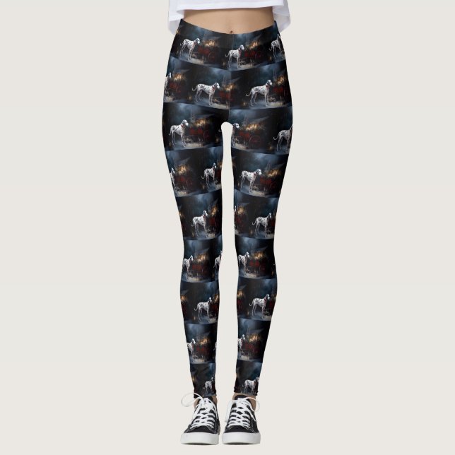 Dalmatiner Snowy Sleigh Weihnachtsdekor Leggings (Vorderseite)