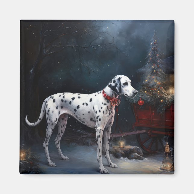 Dalmatiner Snowy Sleigh Weihnachtsdekor Magnet (Vorne)