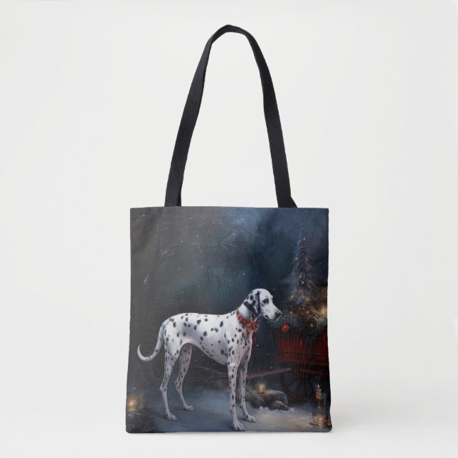 Dalmatiner Snowy Sleigh Weihnachtsdekor Tasche (Vorderseite)