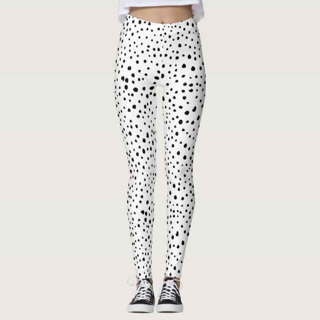 Dalmatiner-Spots, Dalmatiner-Punkte, Schwarz und W Leggings (Vorderseite)