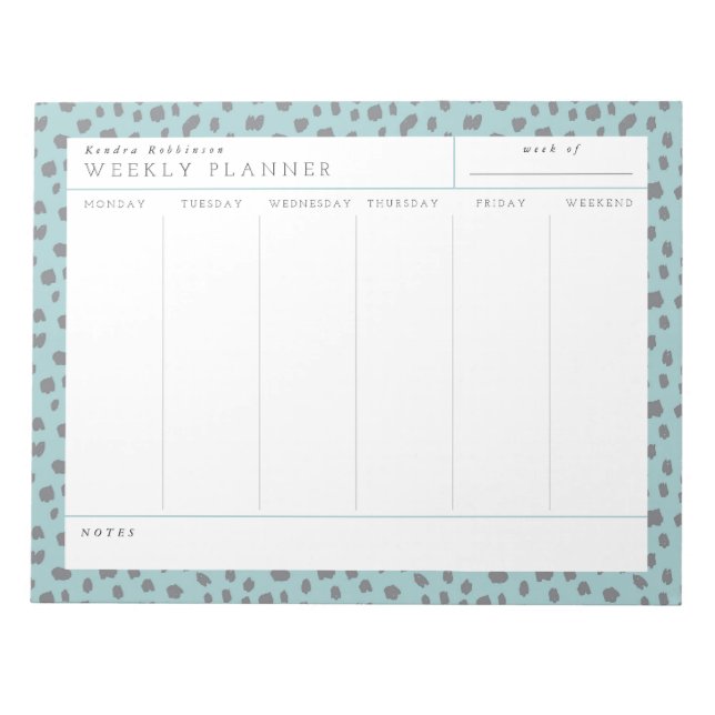 Dalmatiner Turquoise Weekekly Planner Notepad Notizblock (Vorderseite)
