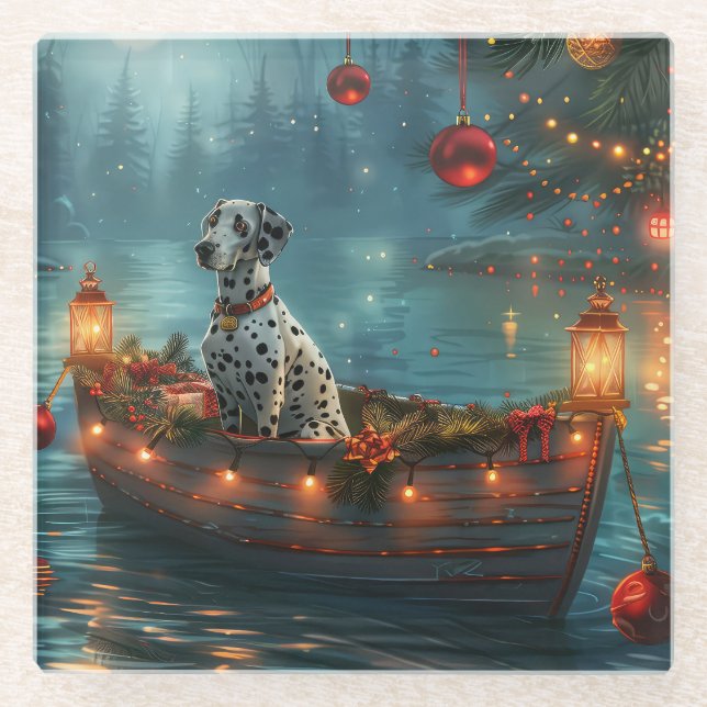 Dalmatiner Weihnachten Feierliche Reise Glasuntersetzer (Vorderseite)