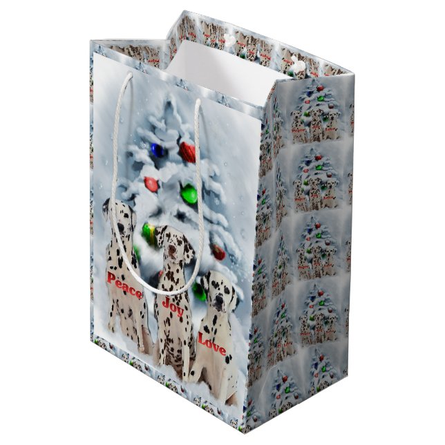 Dalmatiner Weihnachten Mittlere Geschenktüte (Rückseite Schrägansicht)