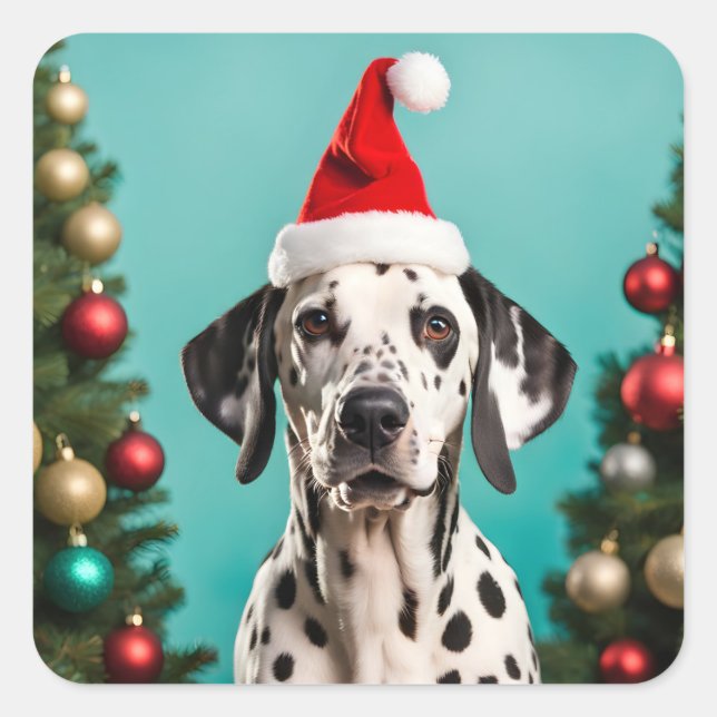 Dalmatiner Weihnachten Quadratischer Aufkleber (Vorderseite)