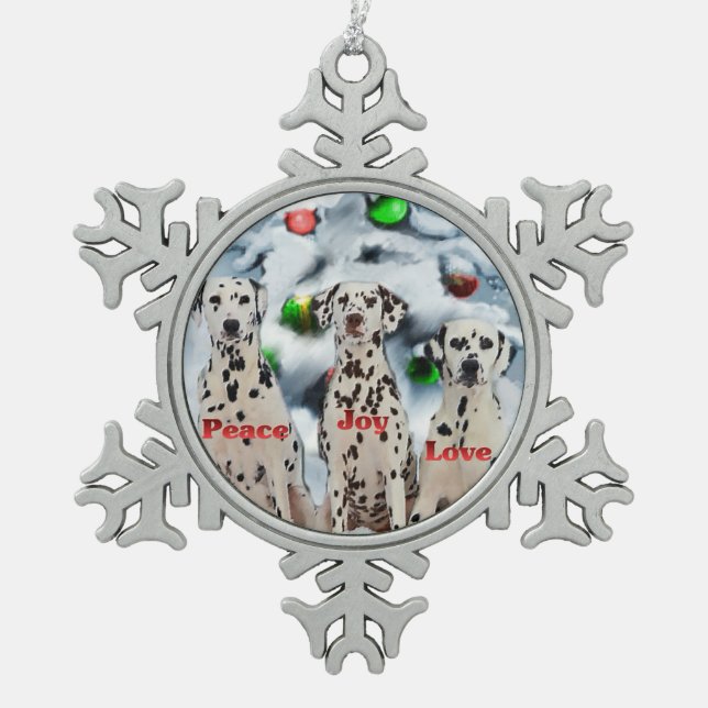 Dalmatiner Weihnachten Schneeflocken Zinn-Ornament (Vorderseite)