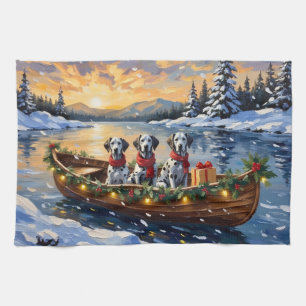 Dalmatiner Weihnachtsboot-Feiertag Geschirrtuch