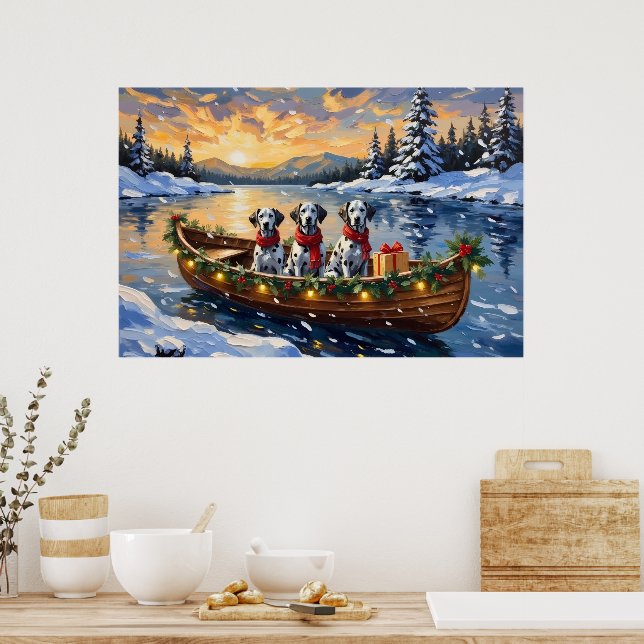 Dalmatiner Weihnachtsboot-Feiertag Poster (Küche)