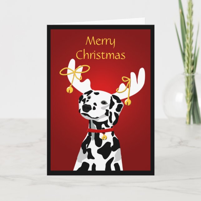 Dalmatiner Weihnachtshund mit Hirschgeweihe Feiertagskarte (Vorderseite)