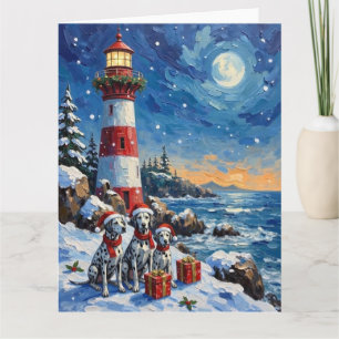 Dalmatiner-Weihnachtsleuchtturm-Feiertag Karte