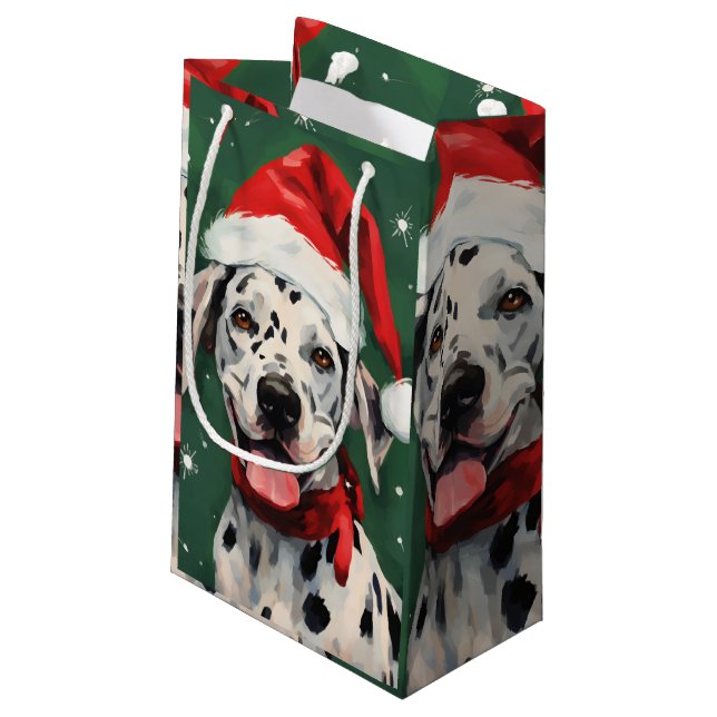 Dalmatiner Weihnachtsmalerei Kleine Geschenktüte (Rückseite Schrägansicht)