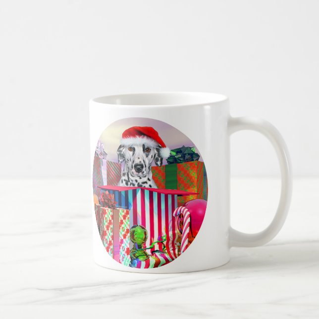 Dalmatiner Weihnachtsüberraschung Kaffeetasse (Rechts)