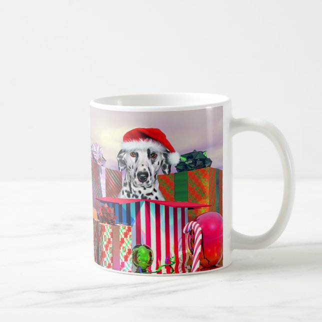 Dalmatiner Weihnachtsüberraschung Kaffeetasse (Rechts)